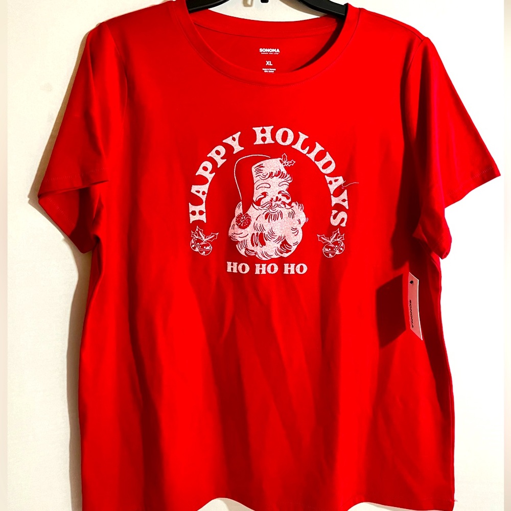 Women's Santa Claus Christmas Red Shirt Happy Holidays Size XL